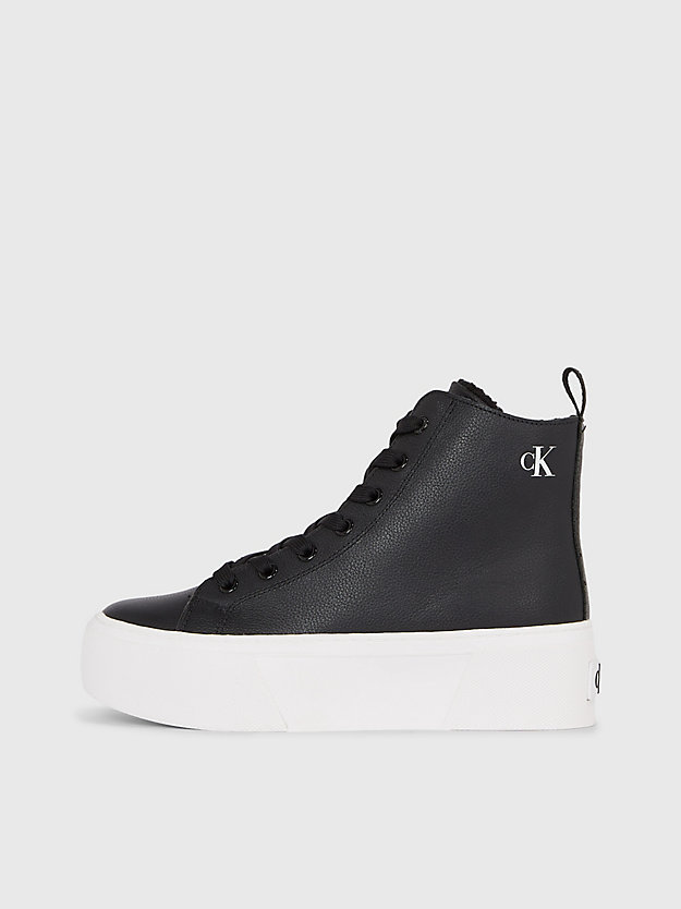 black/bright white leather platform high-top trainers for women calvin klein jeans