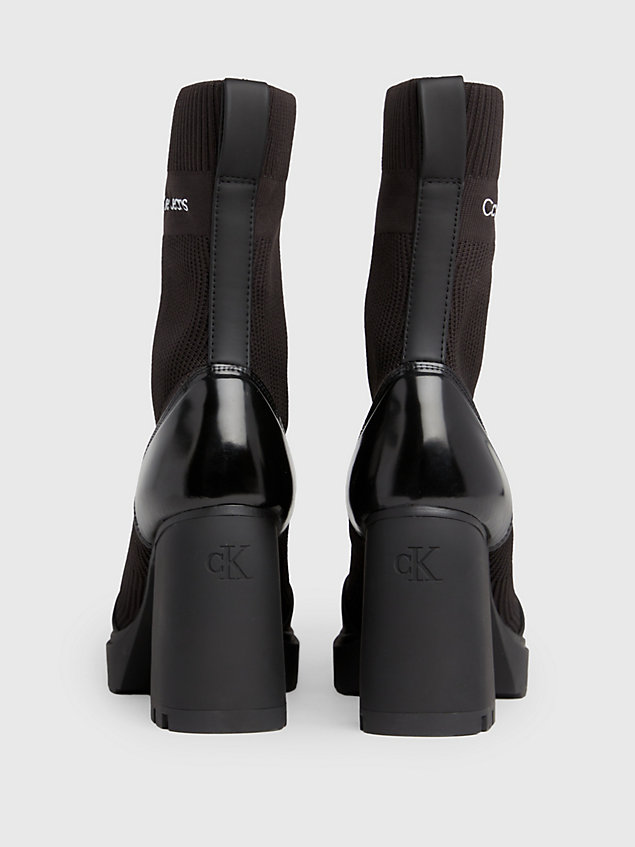 black plateau-stiefel mit strickdesign für damen - calvin klein jeans