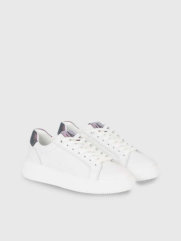 bright white/amethyst leather trainers for women calvin klein jeans