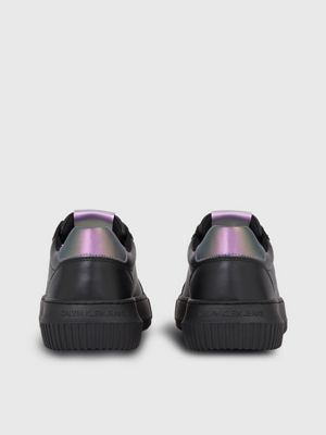 black/amethyst leder-sneakers für damen - calvin klein jeans