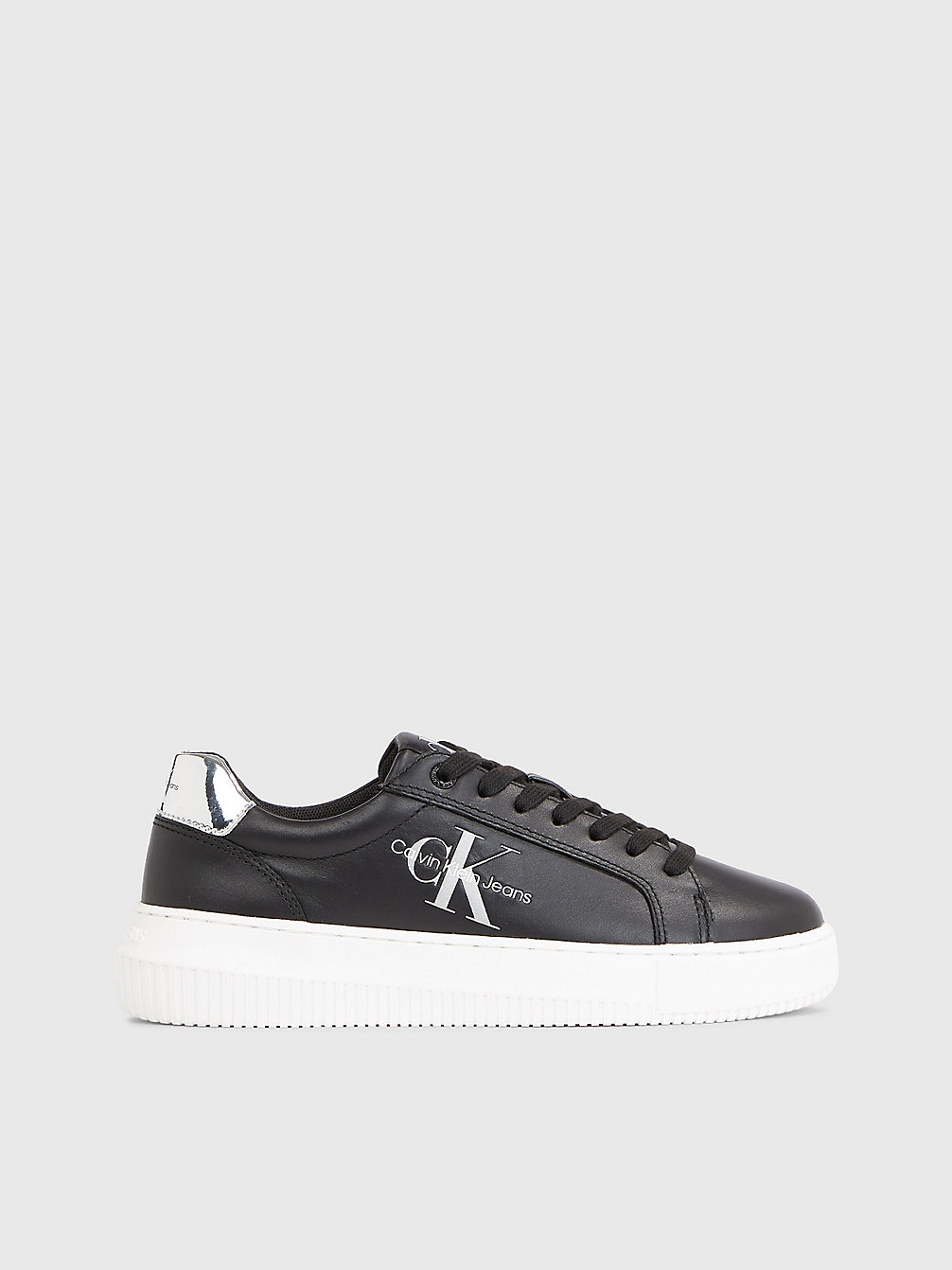 BLACK/SILVER Leather Trainers undefined women Calvin Klein