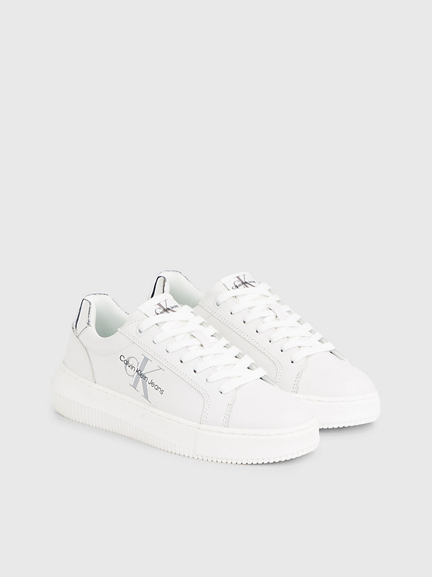 white/silver leather trainers for women calvin klein jeans
