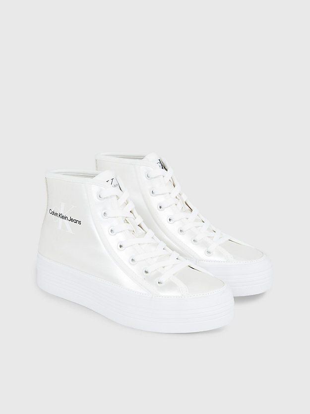 sneaker in materiale riciclato con platform a collo alto bright white/creamy white da donna calvin klein jeans