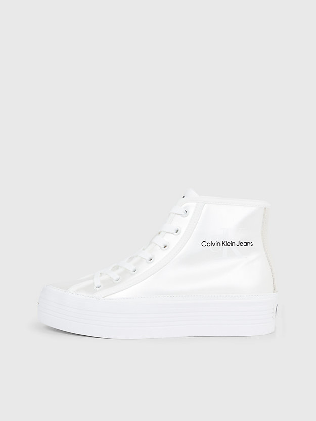 bright white/creamy white buty sportowe za kostkę na platformie z przetworzonych materiałów dla kobiety - calvin klein jeans