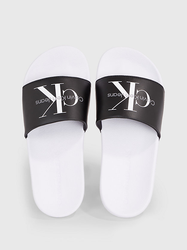 black perlmuttartige logo-slippers aus recycling-material für damen - calvin klein jeans