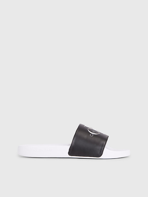 black perlmuttartige logo-slippers aus recycling-material für damen - calvin klein jeans