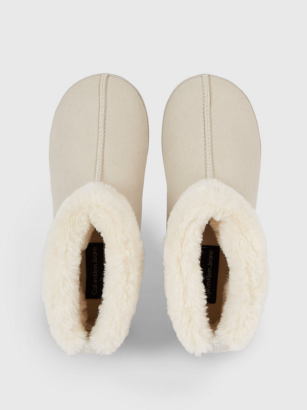 eggshell / creamy white faux suede slippers for women calvin klein jeans