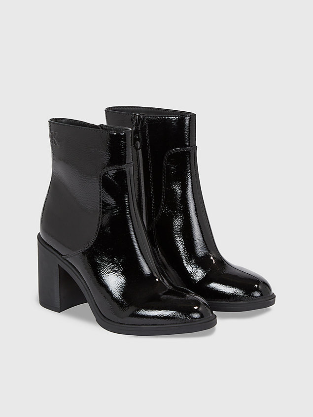 black ankle-boots in lackoptik mit absatz für damen - calvin klein jeans