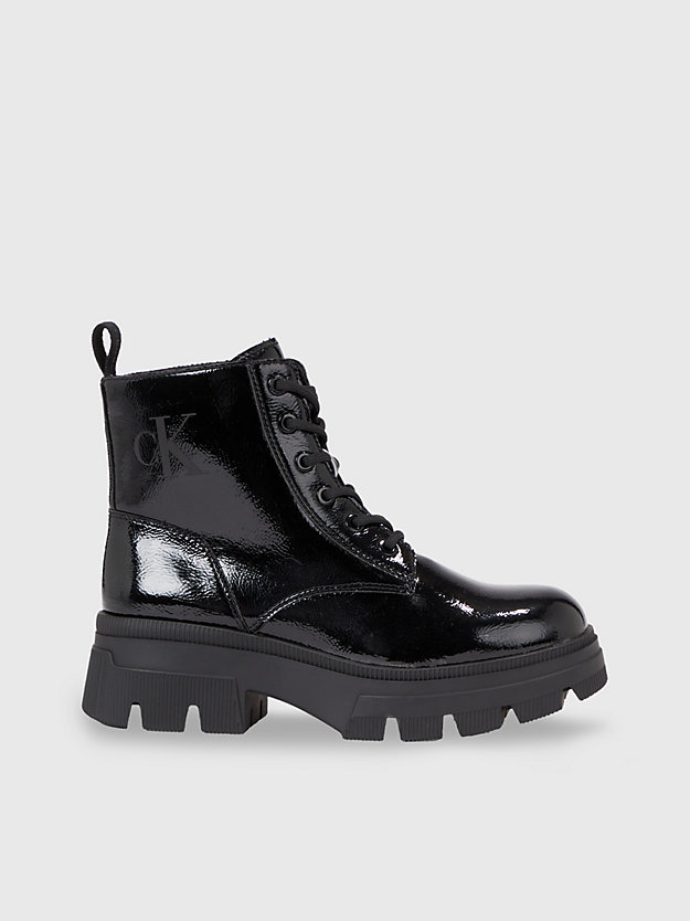 triple black faux leather platform boots for women calvin klein jeans