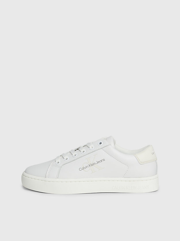 bright white/creamy white leren sneakers voor dames - calvin klein jeans