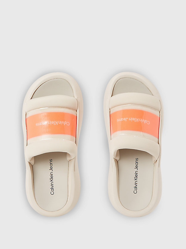 eggshell/shocking orange hybrid-logo-slippers für damen - calvin klein jeans