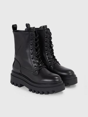 Black chunky leather store boots