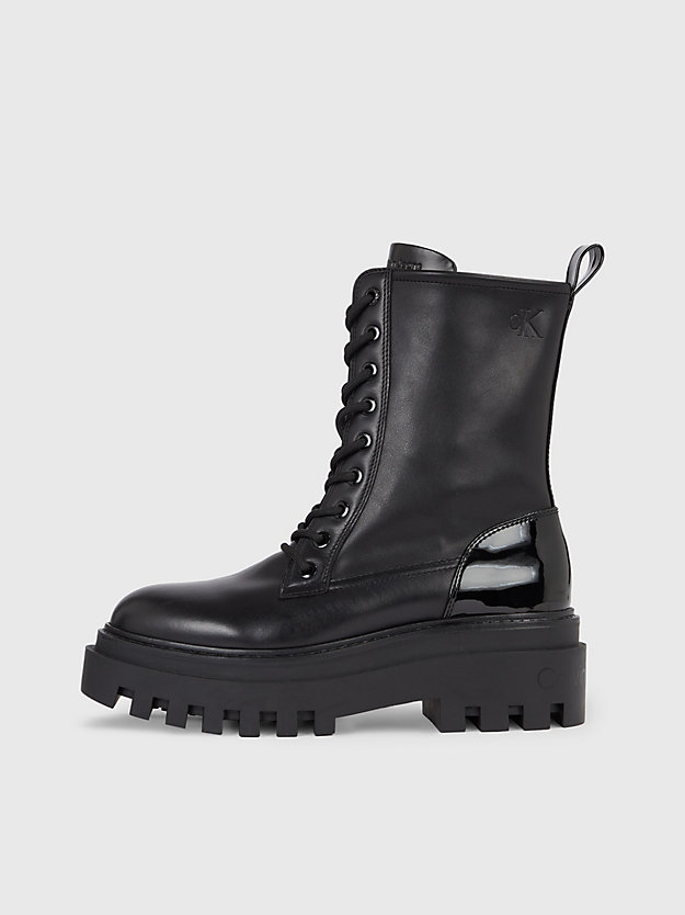 triple black chunky leather boots for women calvin klein jeans