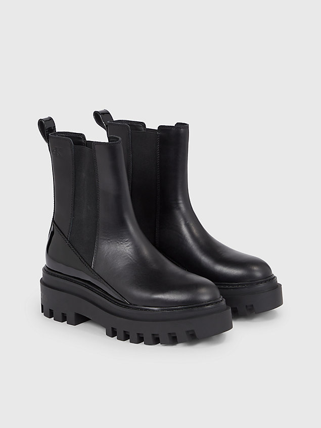 black chunky leather boots for women calvin klein jeans