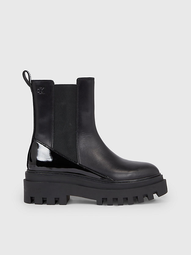 triple black chunky leather boots for women calvin klein jeans
