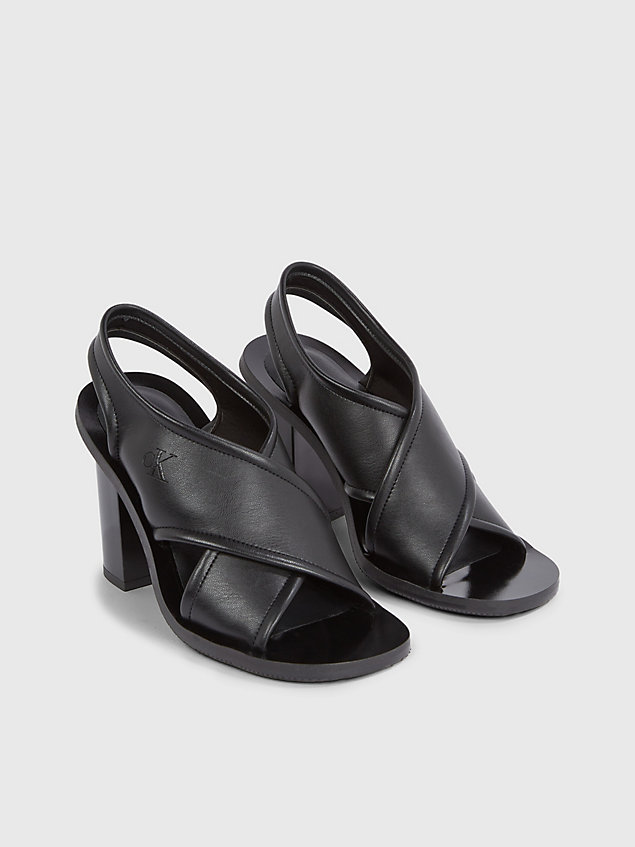black leather heeled sandal for women calvin klein jeans