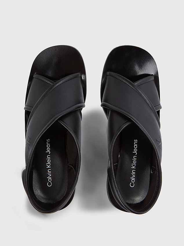 black leather heeled sandal for women calvin klein jeans