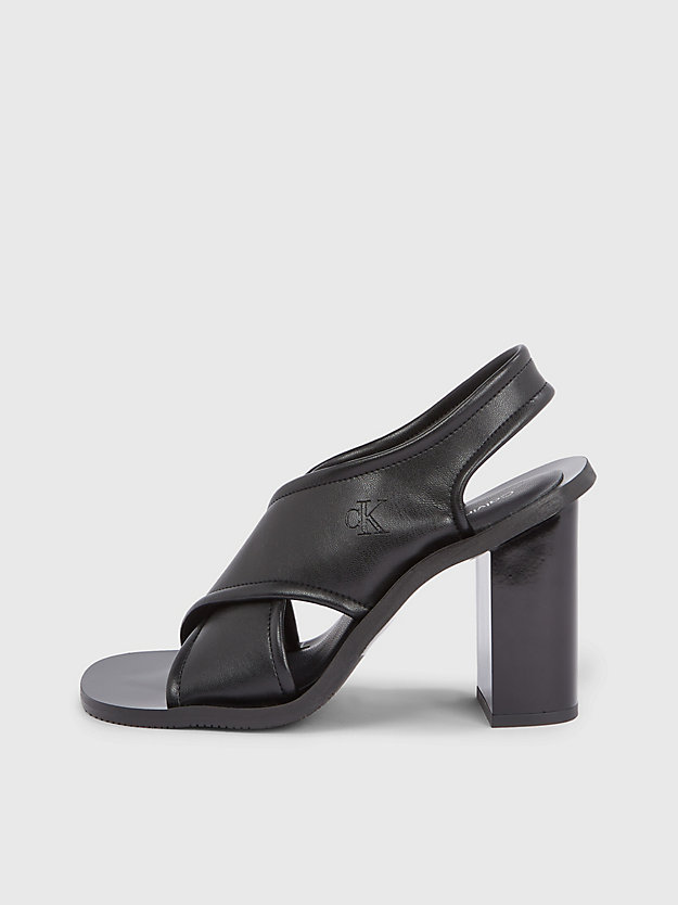 triple black leather heeled sandal for women calvin klein jeans