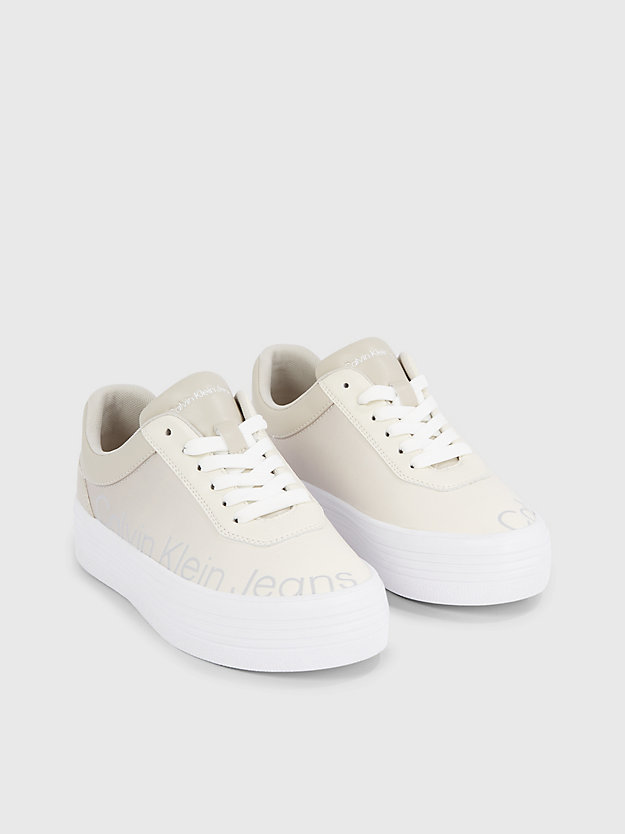 eggshell / creamy white leather platform trainers for women calvin klein jeans