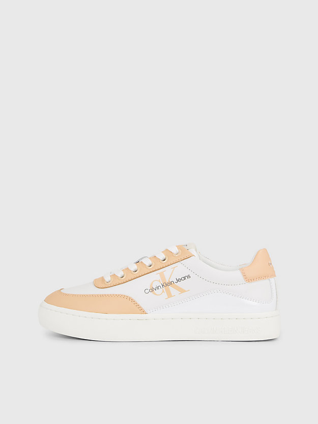 bright white/apricot ice leather trainers for women calvin klein jeans