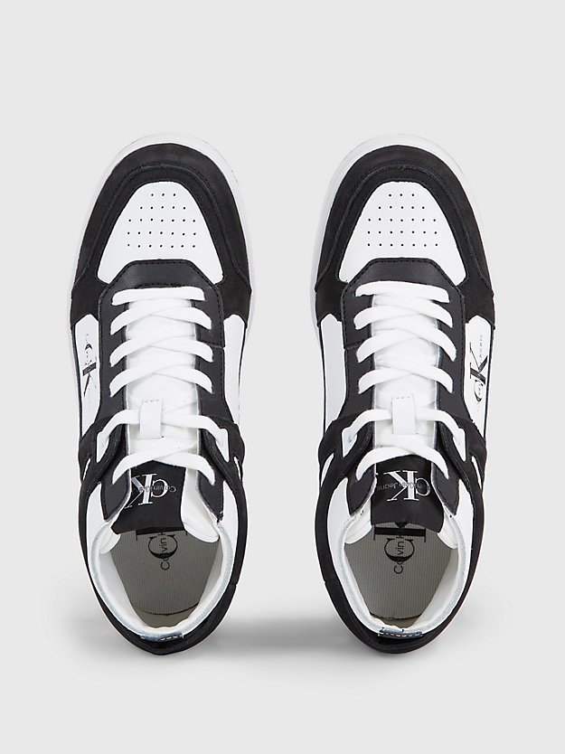 black/bright white skórzane buty sportowe za kostkę dla kobiety - calvin klein jeans