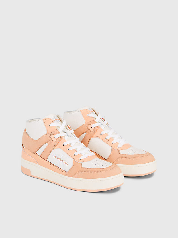 apricot ice/creamy white leren high-top sneakers voor dames - calvin klein jeans