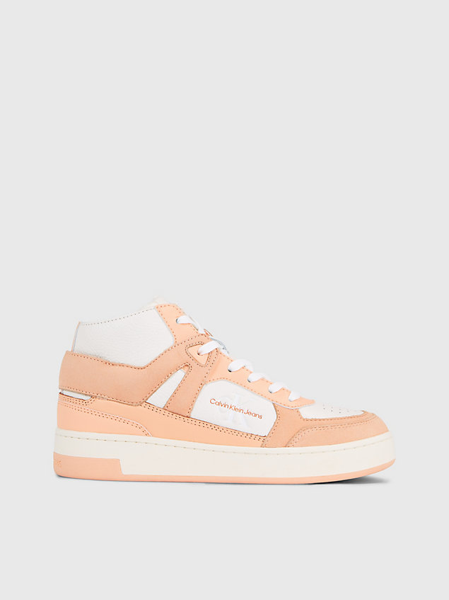 orange leather high-top trainers for women calvin klein jeans