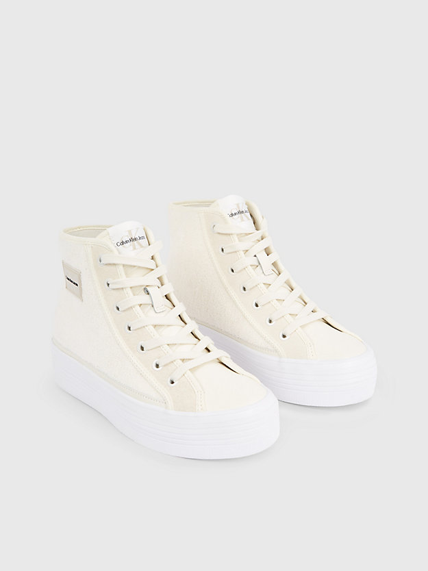 creamy white / bright white high-top sneakers met plateauzool voor dames - calvin klein jeans