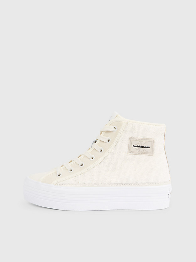creamy white / bright white high-top sneakers met plateauzool voor dames - calvin klein jeans