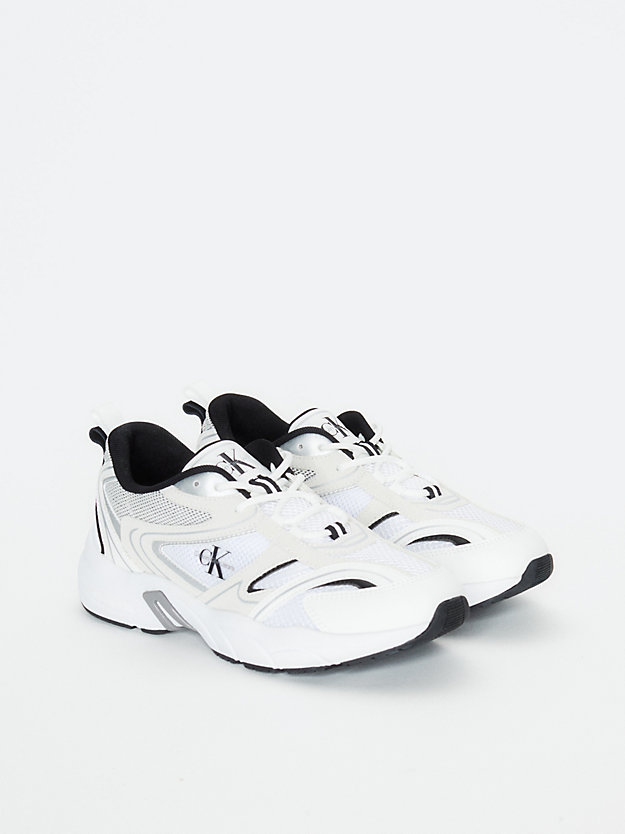 bright white/ck black/silver suede and mesh trainers for women calvin klein jeans
