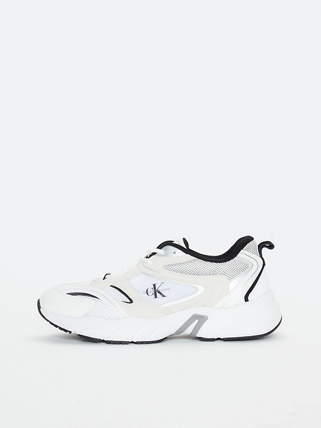 bright white/ck black/silver suede and mesh trainers for women calvin klein jeans