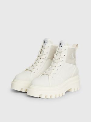 creamy white/eggshell canvas platform boots for women calvin klein jeans