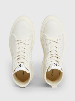 creamy white/eggshell canvas platform boots for women calvin klein jeans