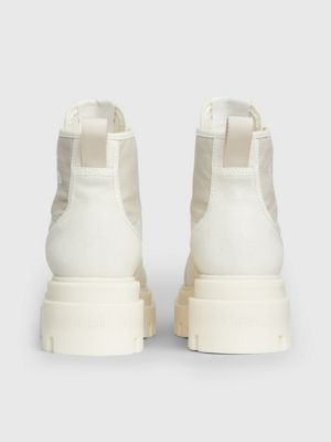 creamy white/eggshell canvas platform boots for women calvin klein jeans