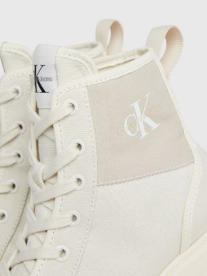 creamy white/eggshell canvas platform boots for women calvin klein jeans