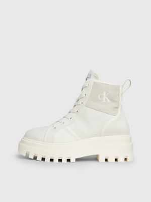 creamy white/eggshell canvas platform boots for women calvin klein jeans