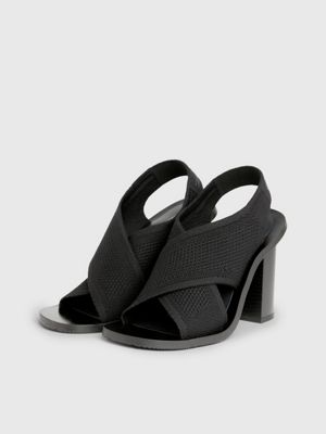 triple black knit heeled sandals for women calvin klein jeans