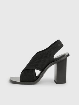 triple black knit heeled sandals for women calvin klein jeans