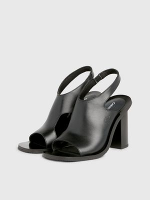 triple black leather heeled sandals for women calvin klein jeans