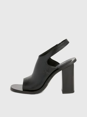 triple black leather heeled sandals for women calvin klein jeans