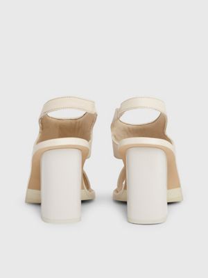 triple eggshell leather heeled sandals for women calvin klein jeans