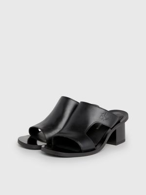 triple black leather heeled sandals for women calvin klein jeans