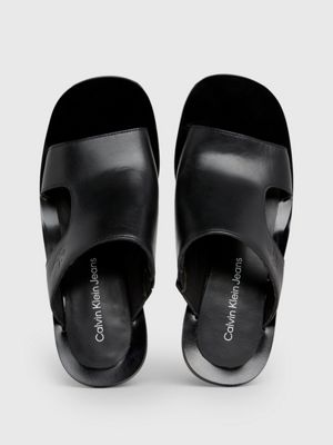 triple black leather heeled sandals for women calvin klein jeans