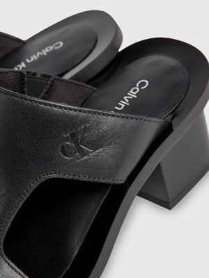 triple black leather heeled sandals for women calvin klein jeans