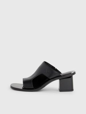 triple black leather heeled sandals for women calvin klein jeans