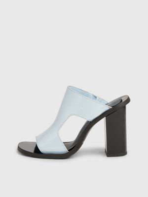 baby blue/black patent leather heeled sandals for women calvin klein jeans