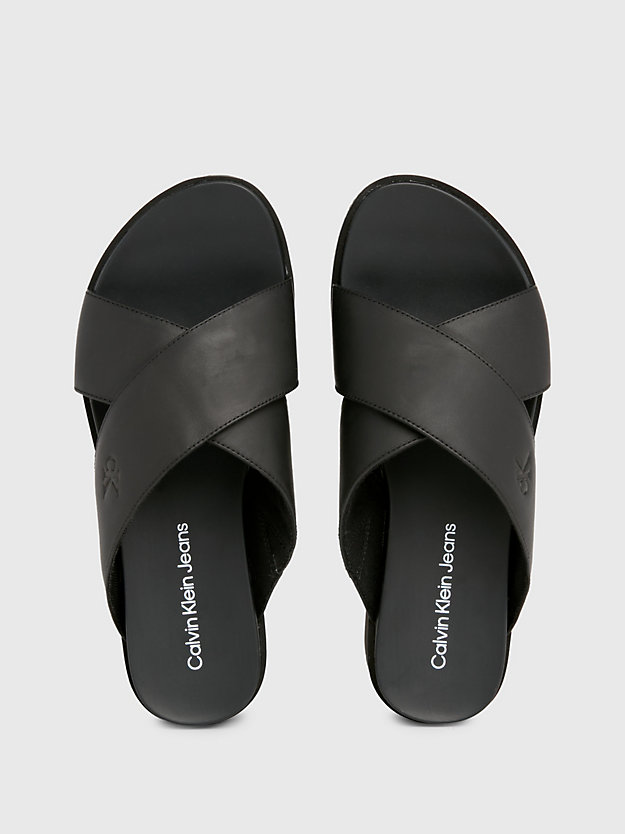 triple black leather platform sandals for women calvin klein jeans