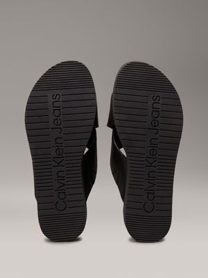 triple black leather platform sandals for women calvin klein jeans