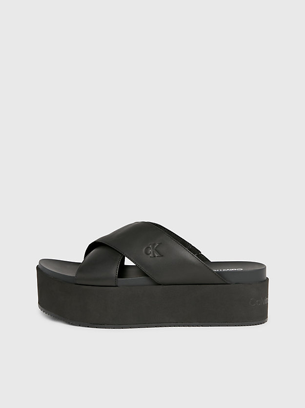 triple black leather platform sandals for women calvin klein jeans
