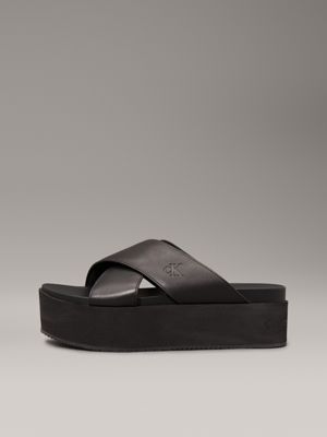 triple black leather platform sandals for women calvin klein jeans